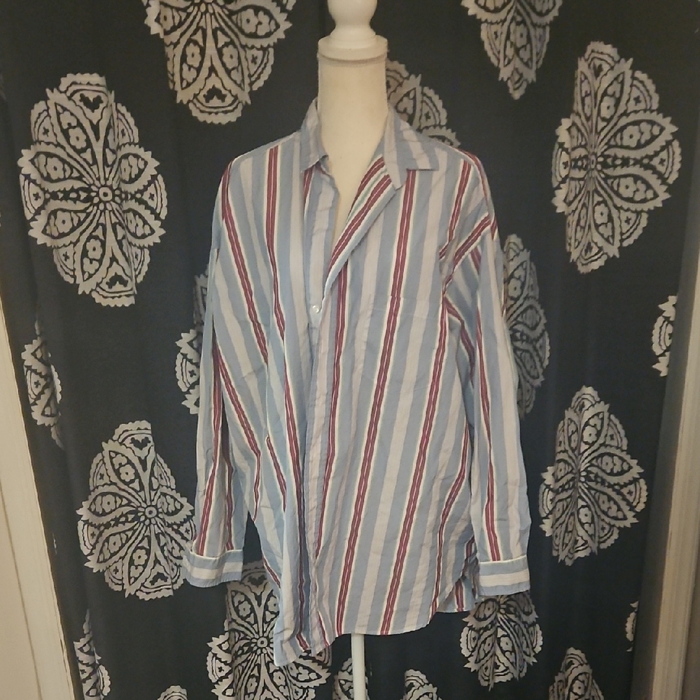 Frank & Eileen Blue and Red Striped Shirt Jacket